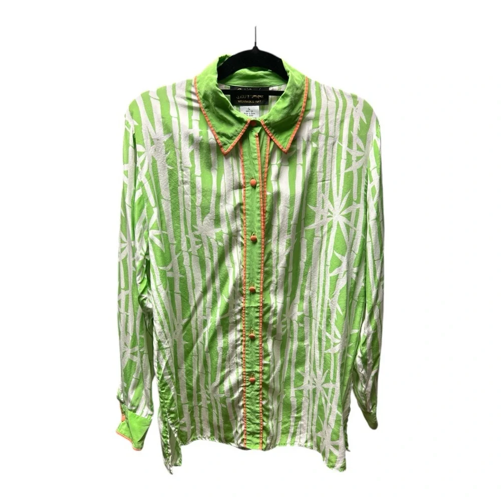 VINTAGE Bob Mackie Green SILK Button Down Shirt - Picture 2 of 4